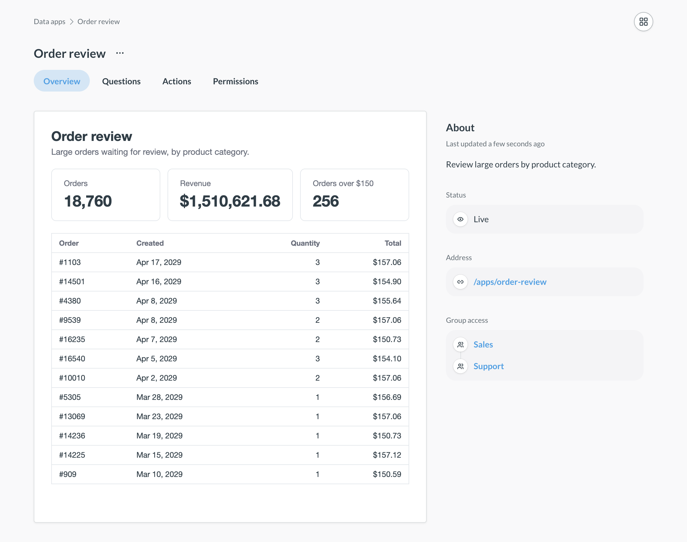 Data app Overview tab