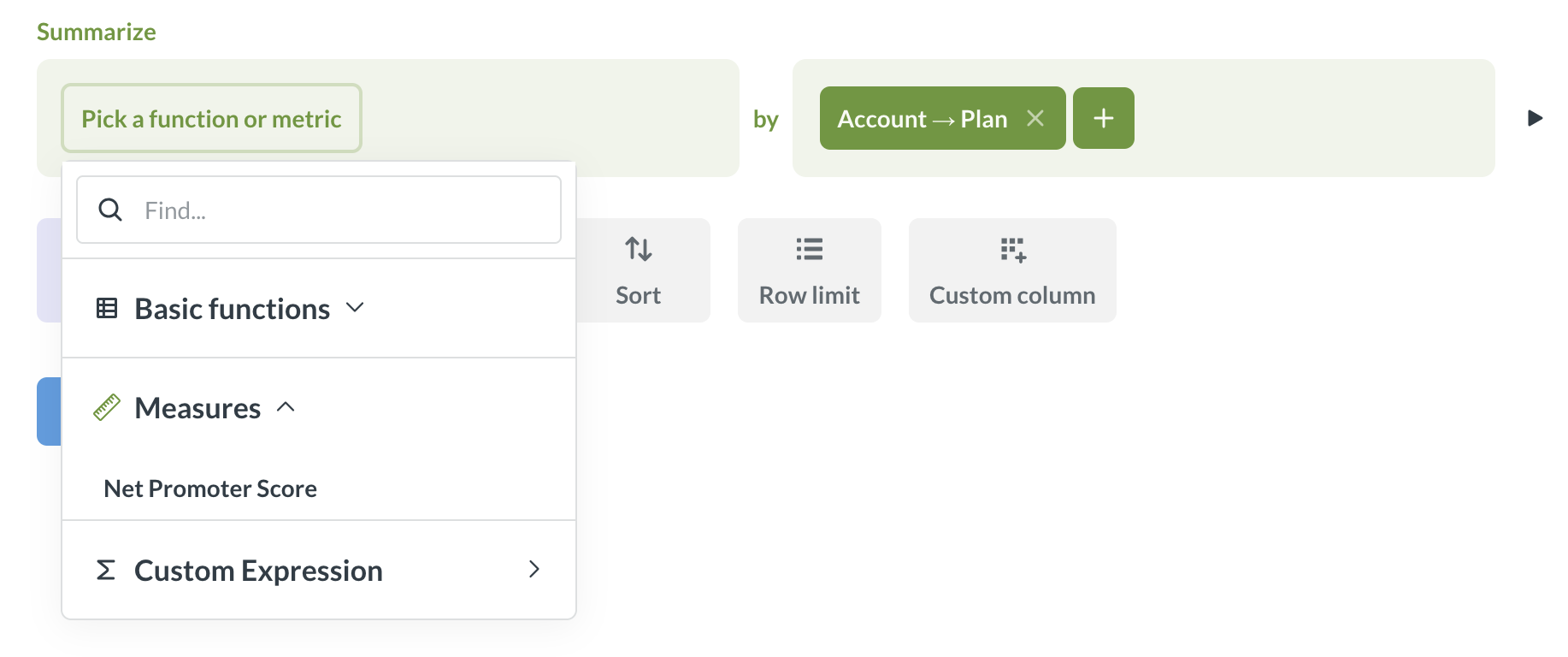 Measure in the query builder
