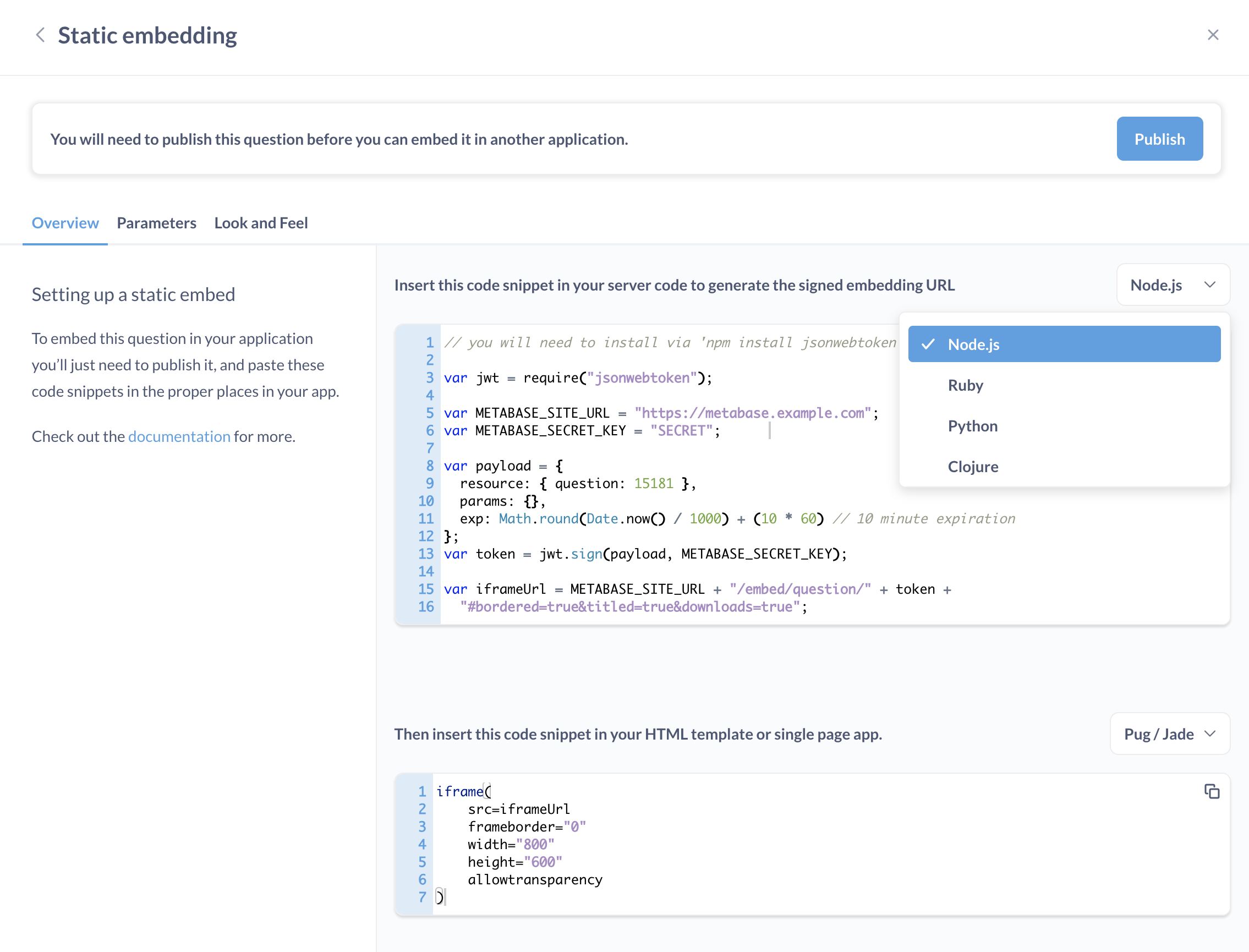 Code samples for embedding