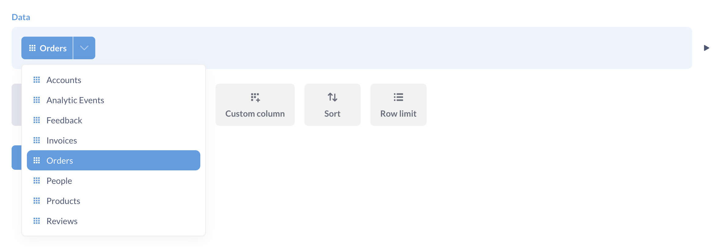 Entity types in the data picker