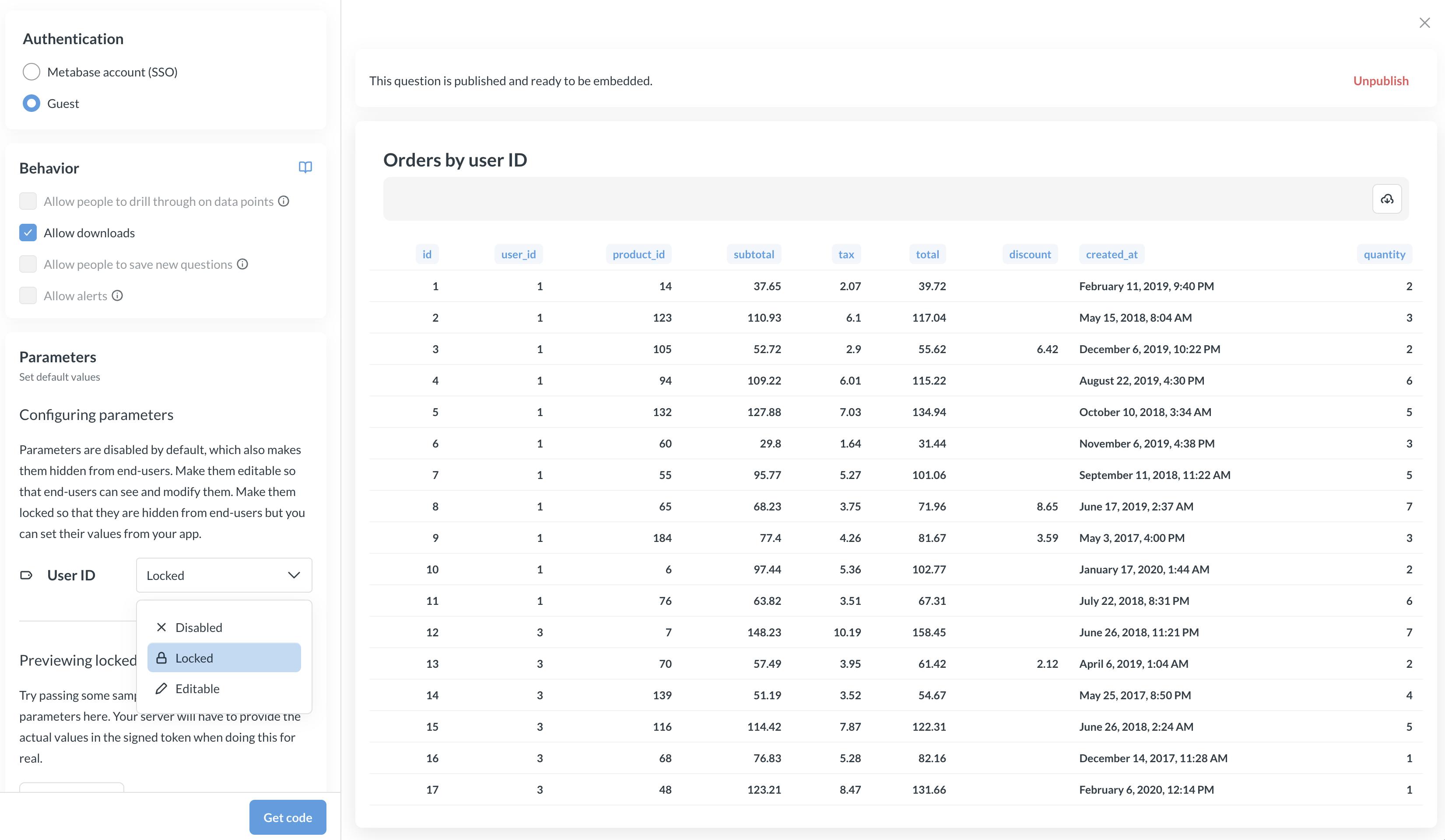 In-app embedding wizard