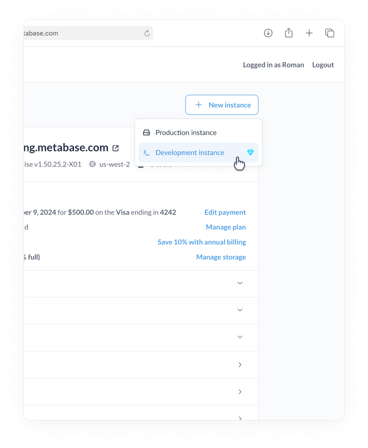 Create development instance