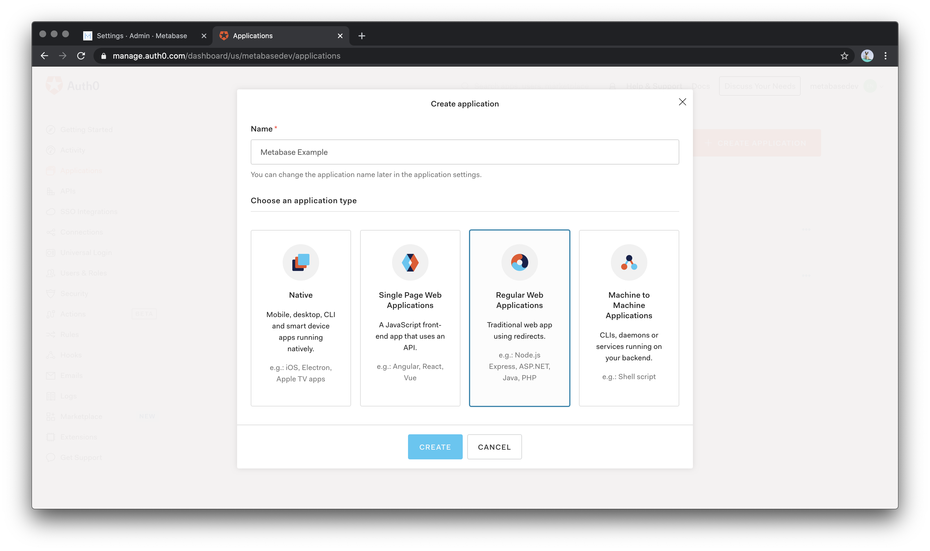 Auth0 Application Selection