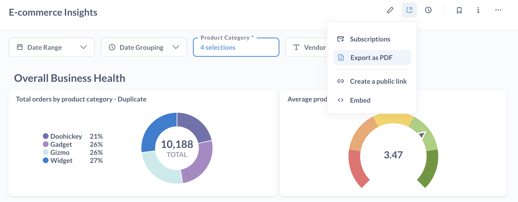 Exporting a dashboard as a PDF