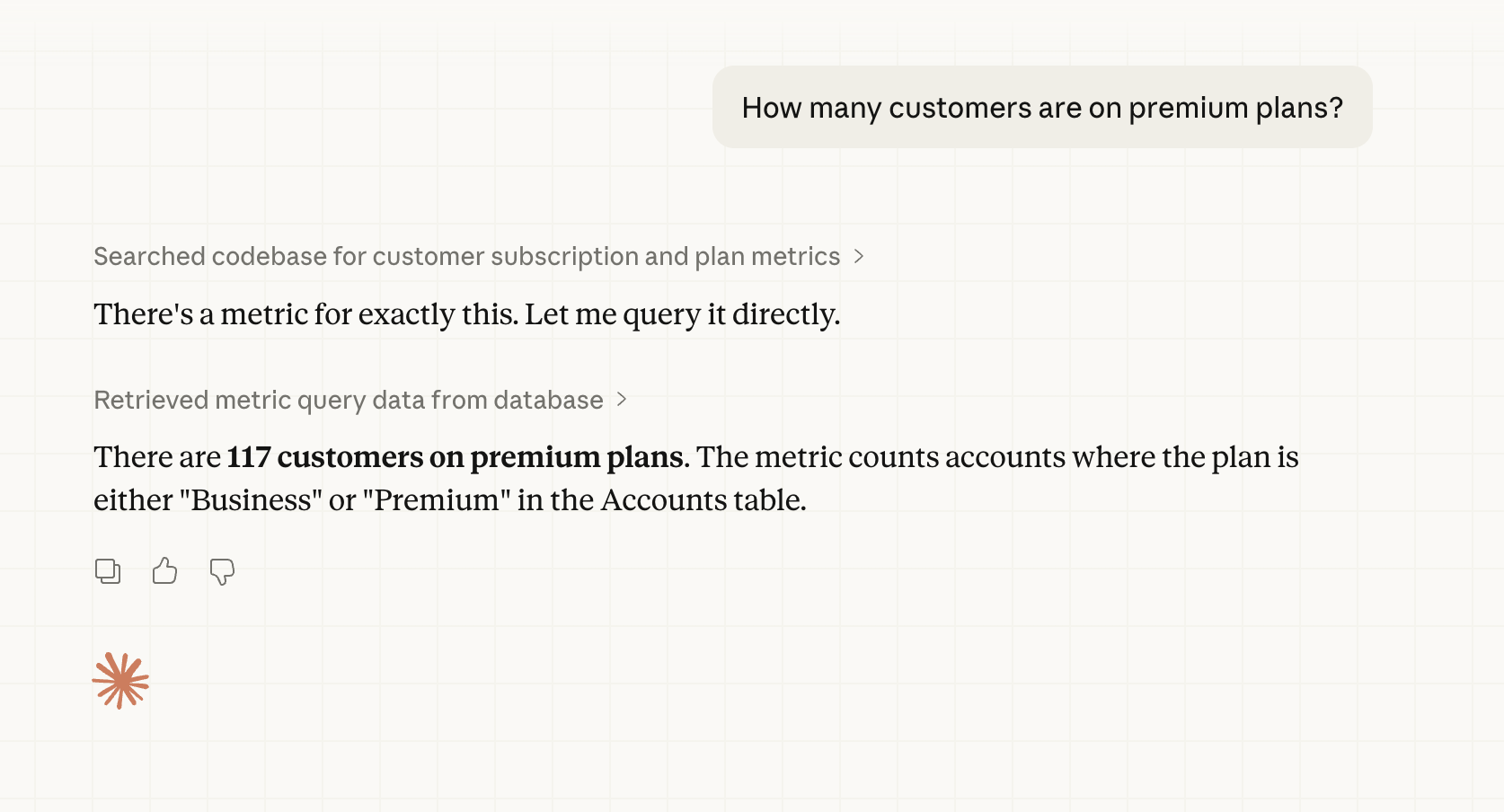 A metric viewed through an MCP client connected to Metabase