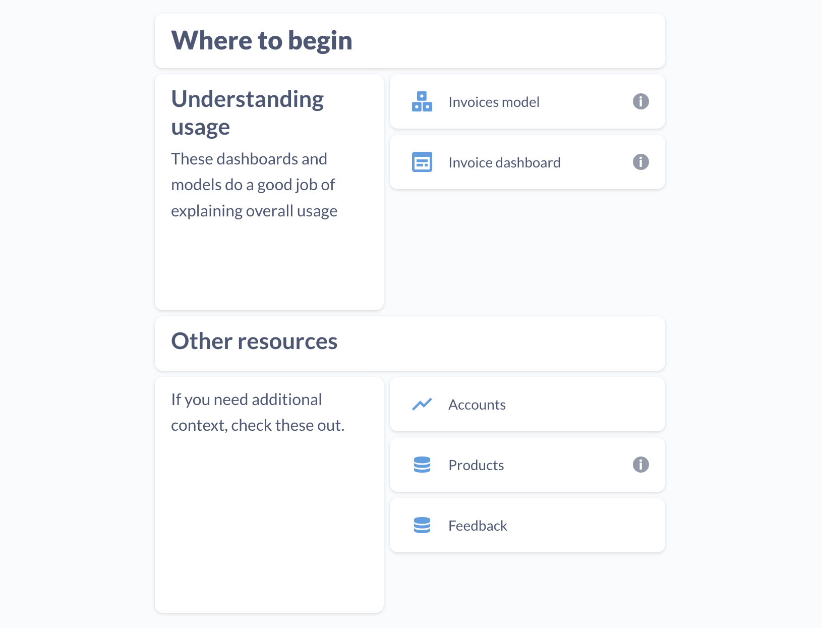 Dashboards with link cards