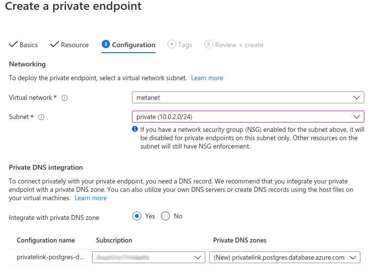 Azure PrivateLink config