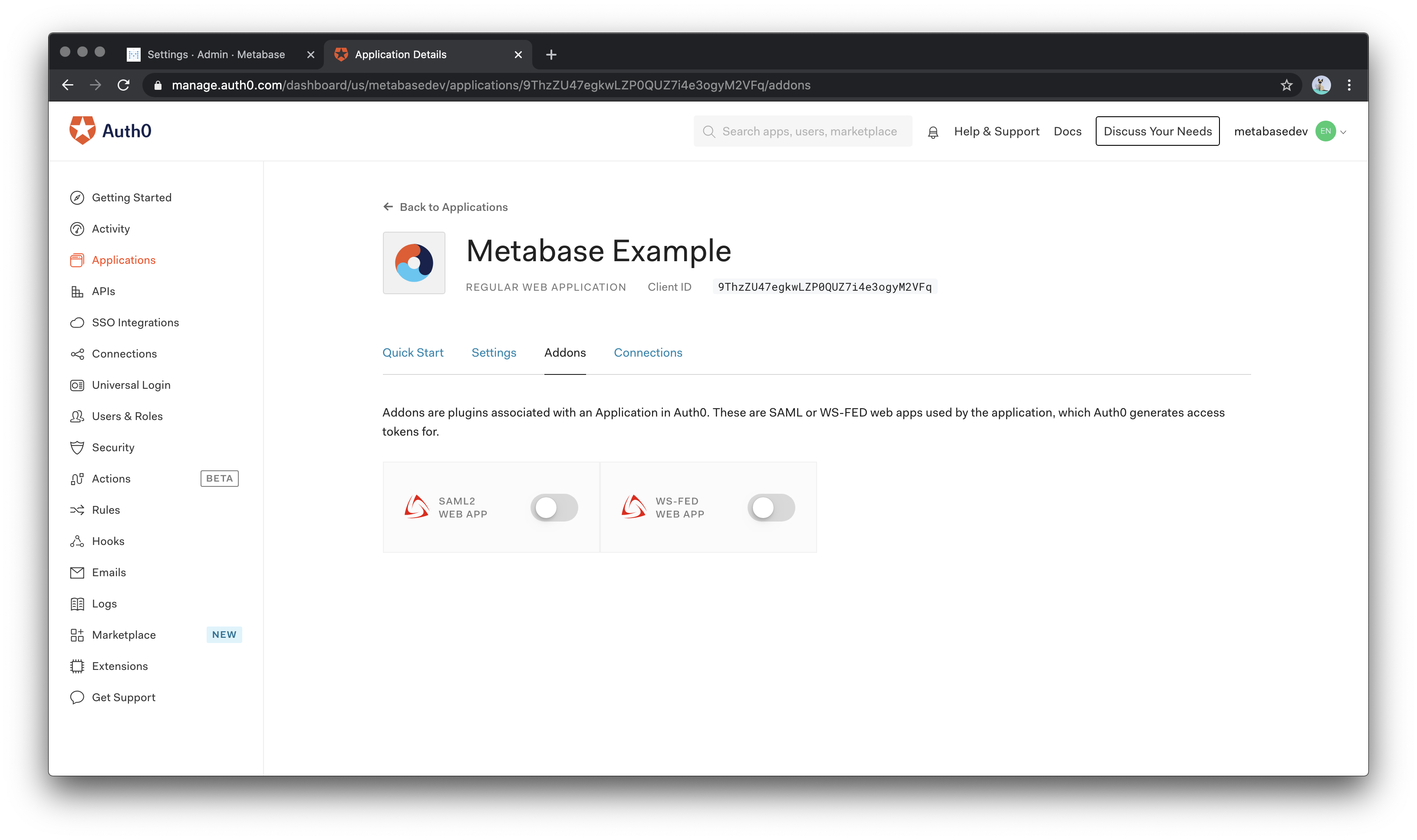 Auth0 Application Addons