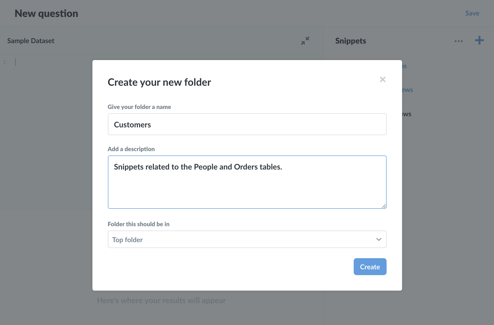 Create new folder modal