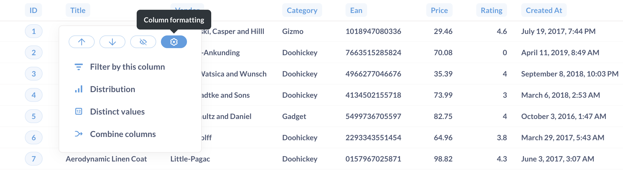 Column formatting