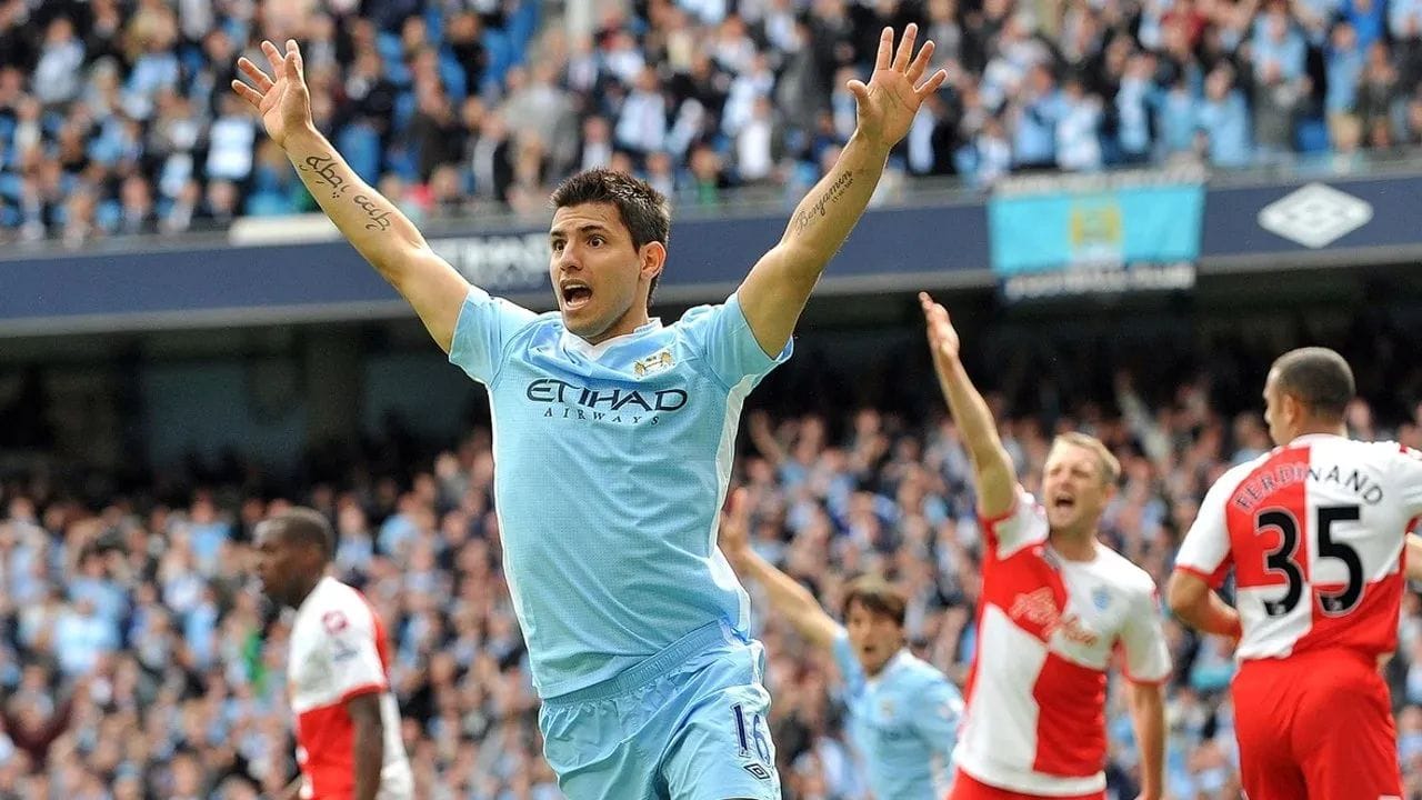 Aguero celebrating his goal at 93:20 that gave Manchester City the 2011/12 Premier League