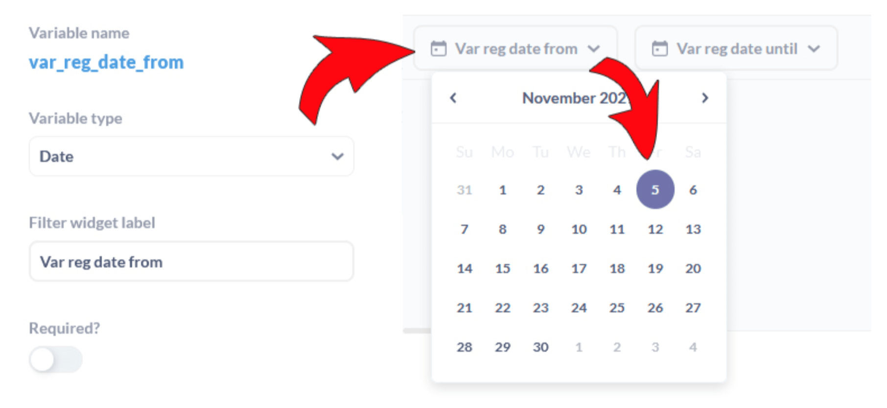 a screenshot with a Metabase date picker