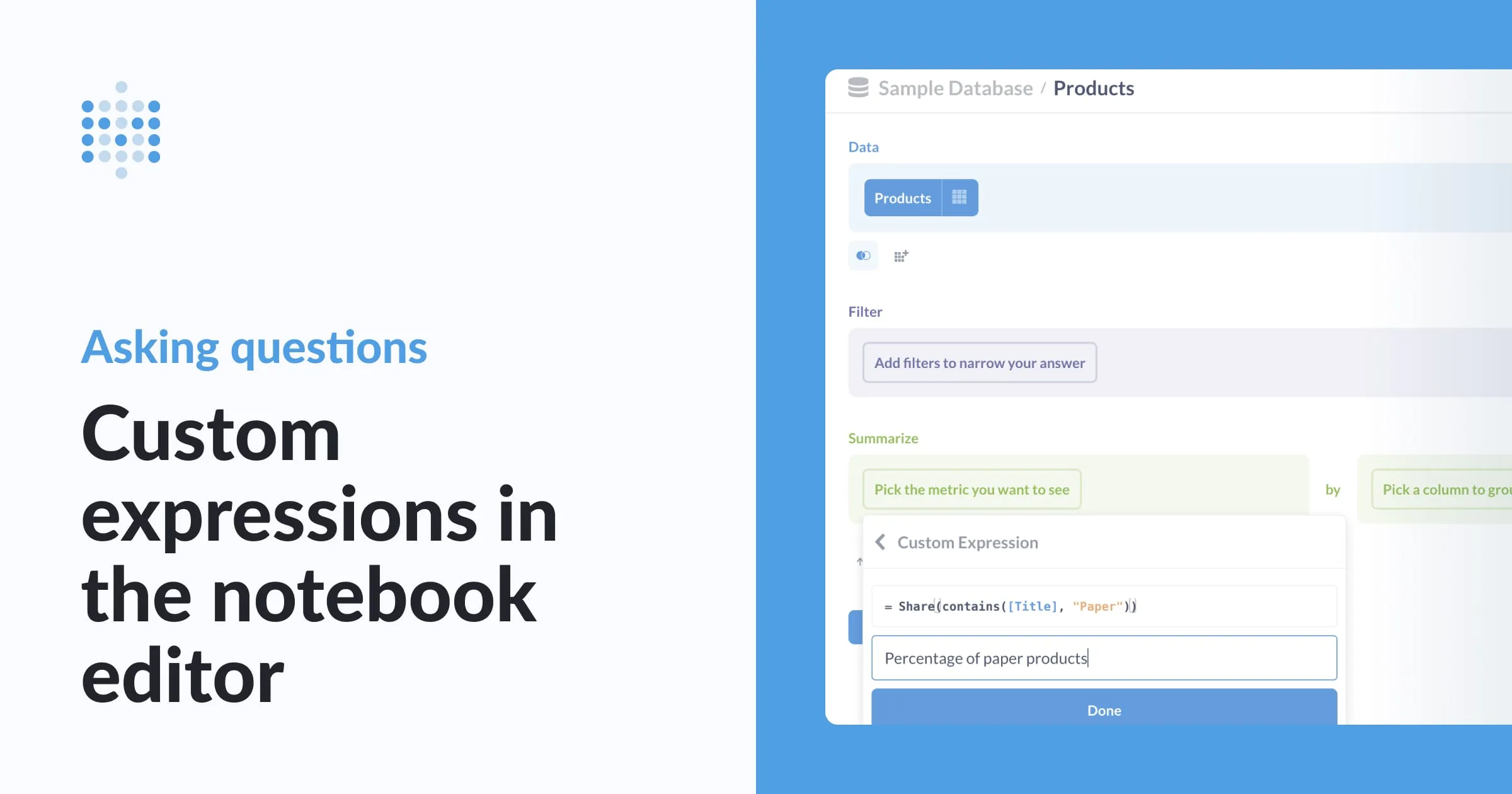 Custom expressions in the notebook editor