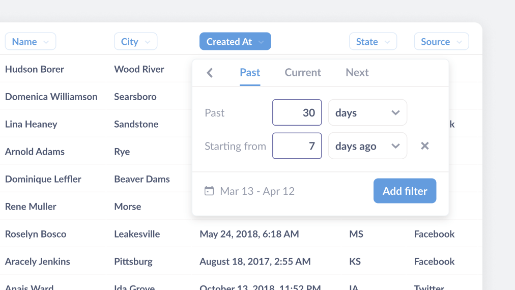 Date and time filtering