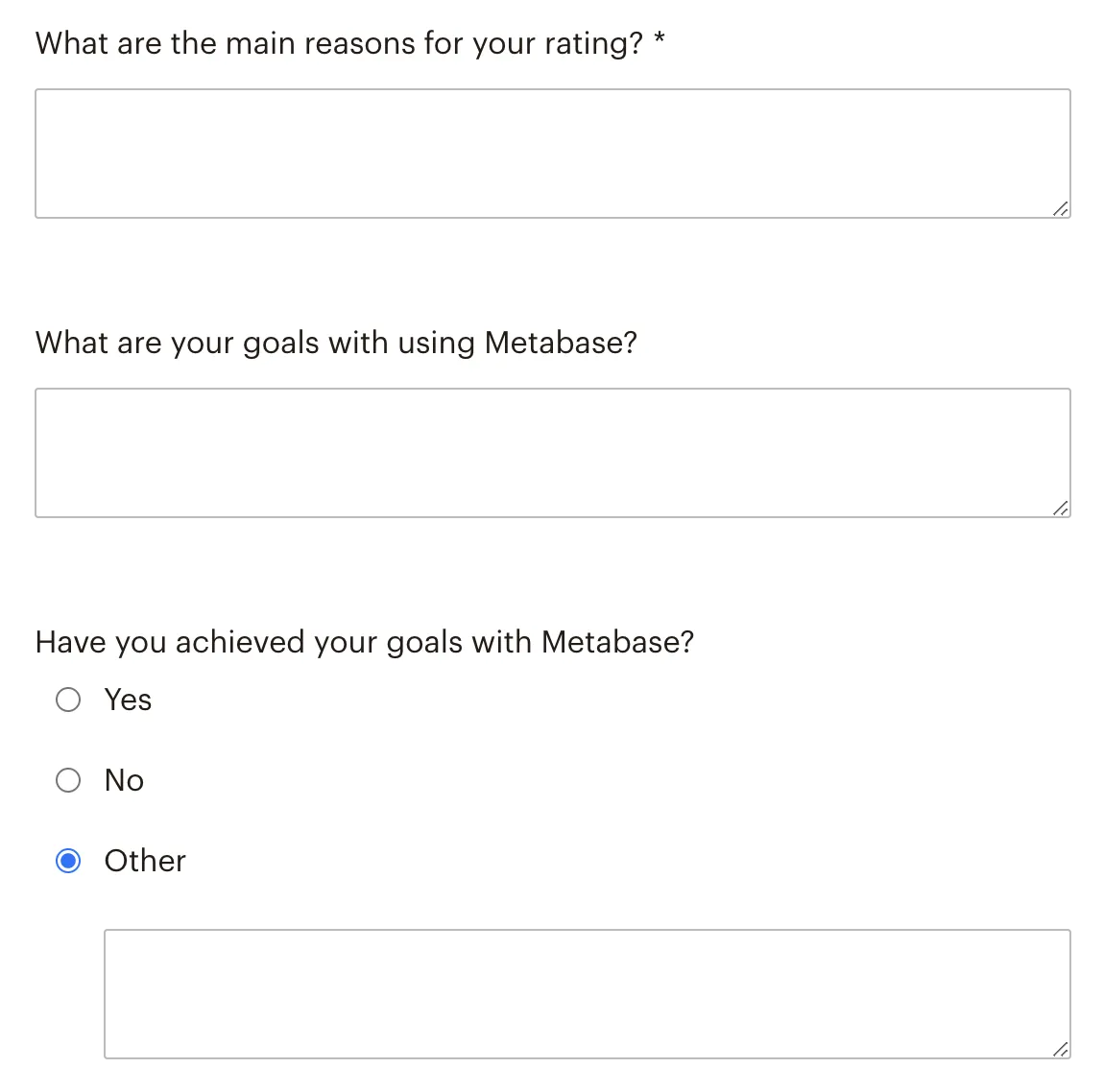 Metabase NPS survey questions