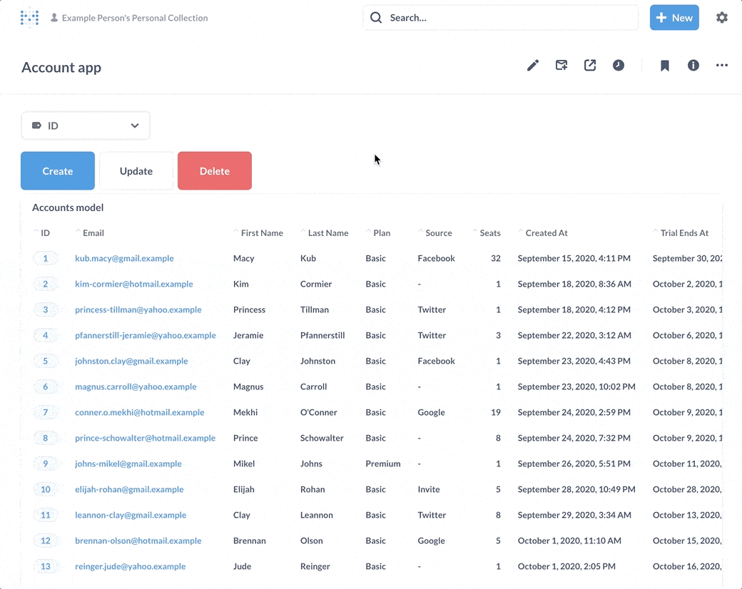 <em>Fig. 1</em>. Updating a record in our basic account app.