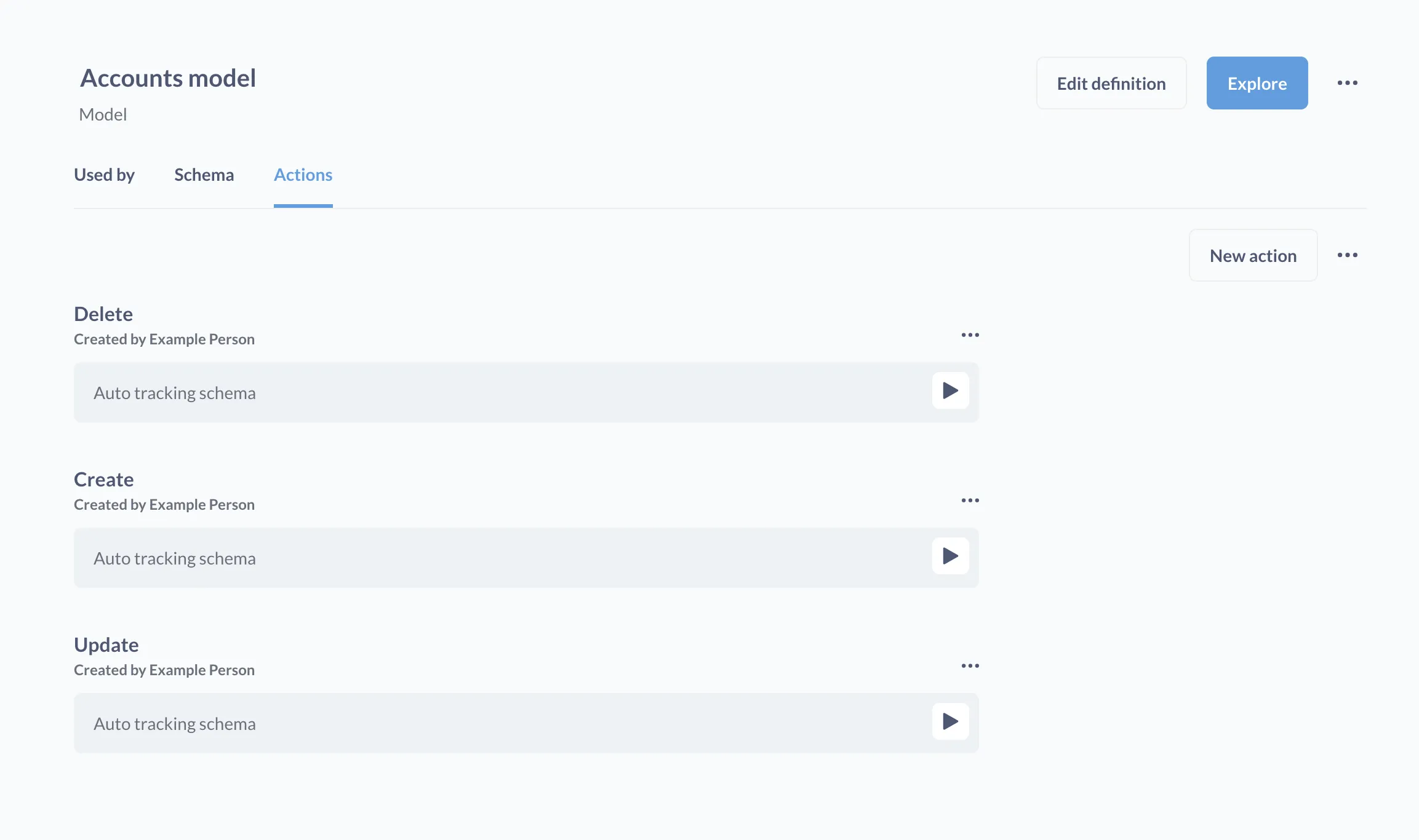 Basic actions set up on the Accounts model.