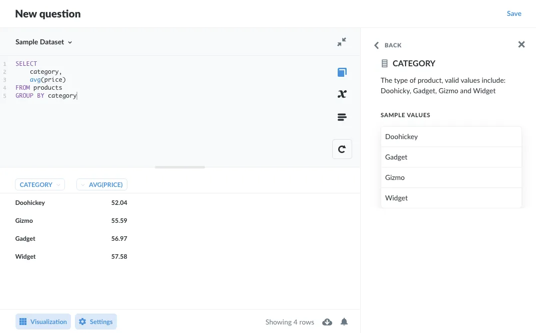 Figure 2. Use the Data reference sidebar to view sample data.