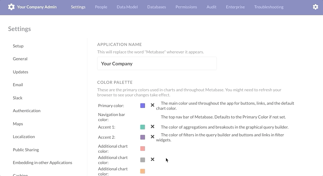 Figure 5. Uploading a logo and verifying that it appears on the Metabase home page.