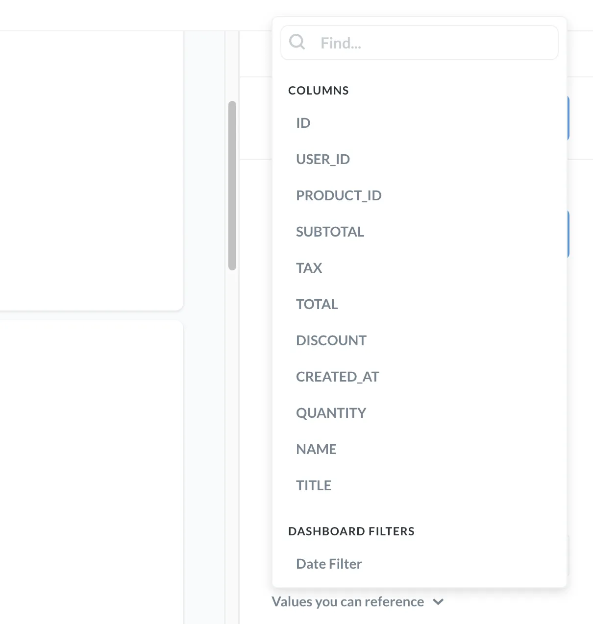 <em>Fig. 10.</em> Click on the <strong>Values you can reference</strong> dropdown to see values you can pass to a destination filter.