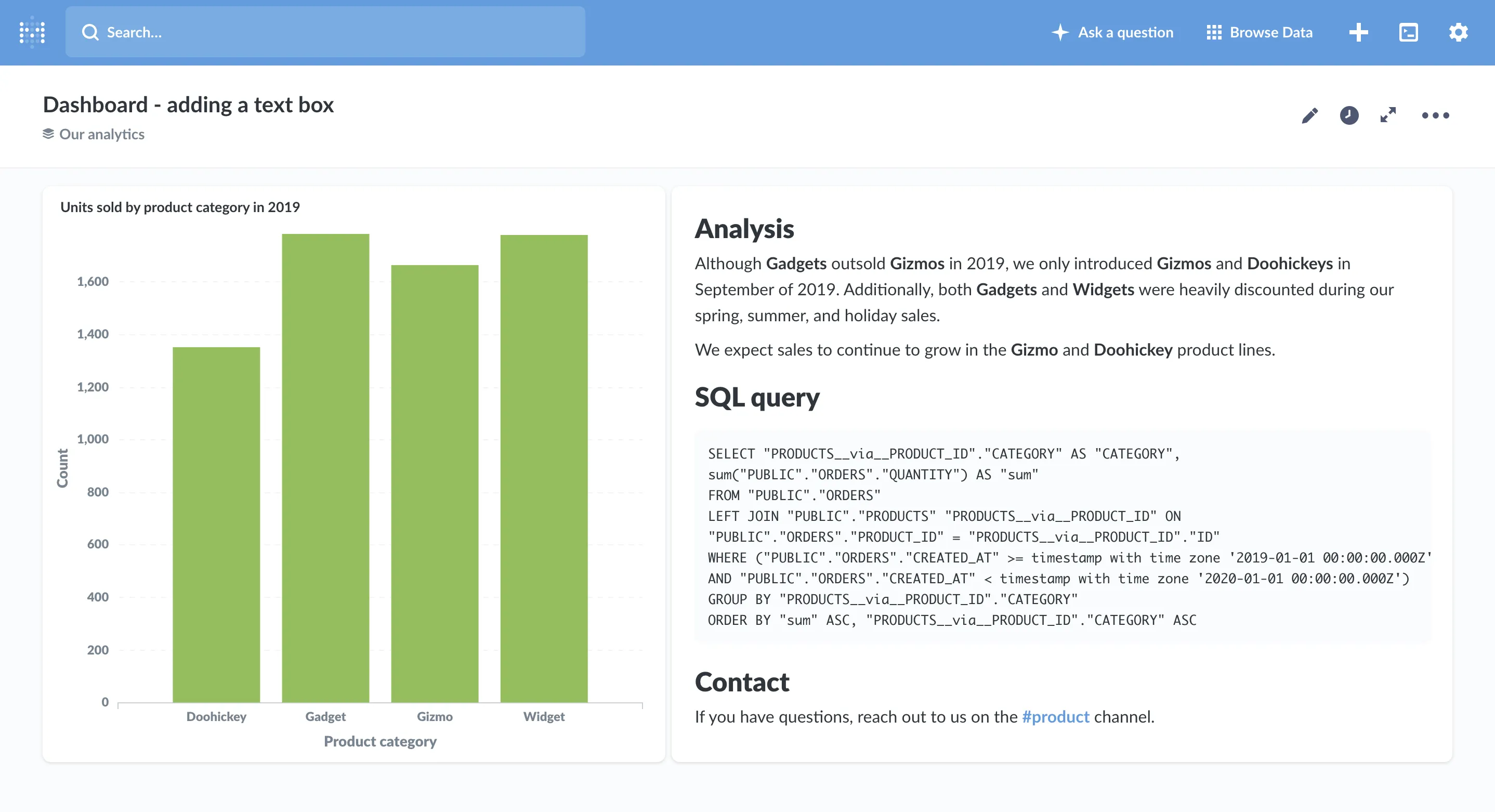 Dashboard with question and text cards.