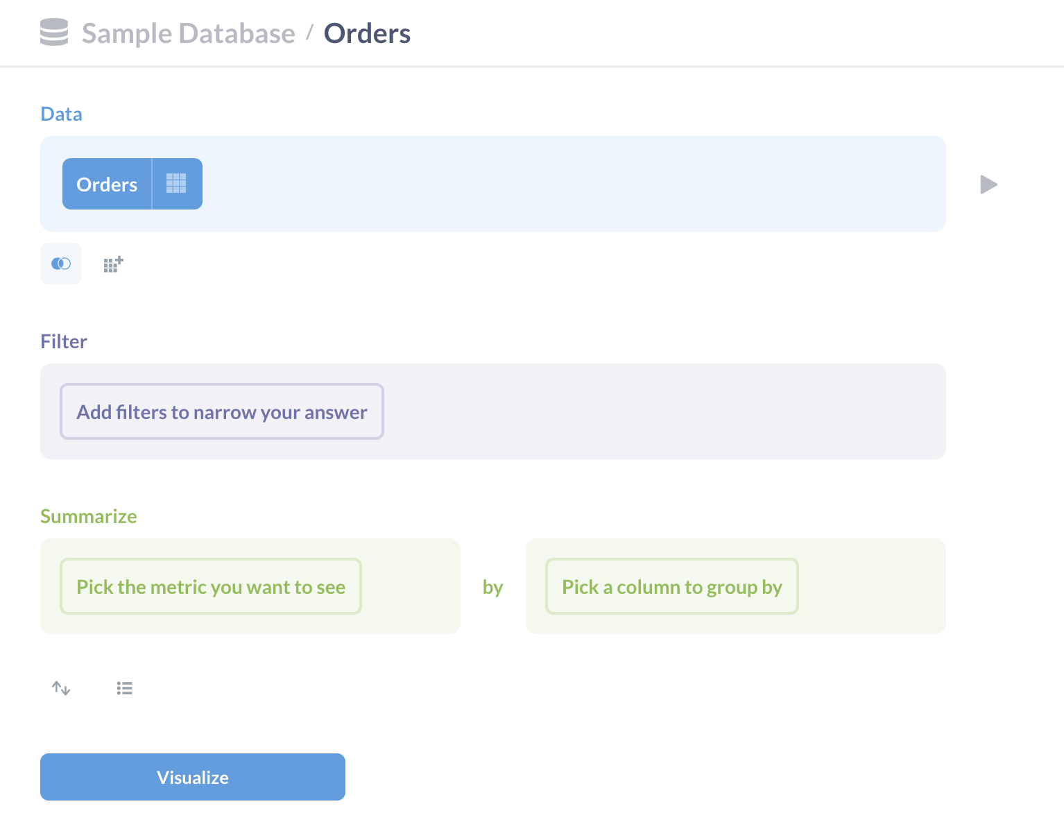 The query builder with the Orders table added to the Data step.