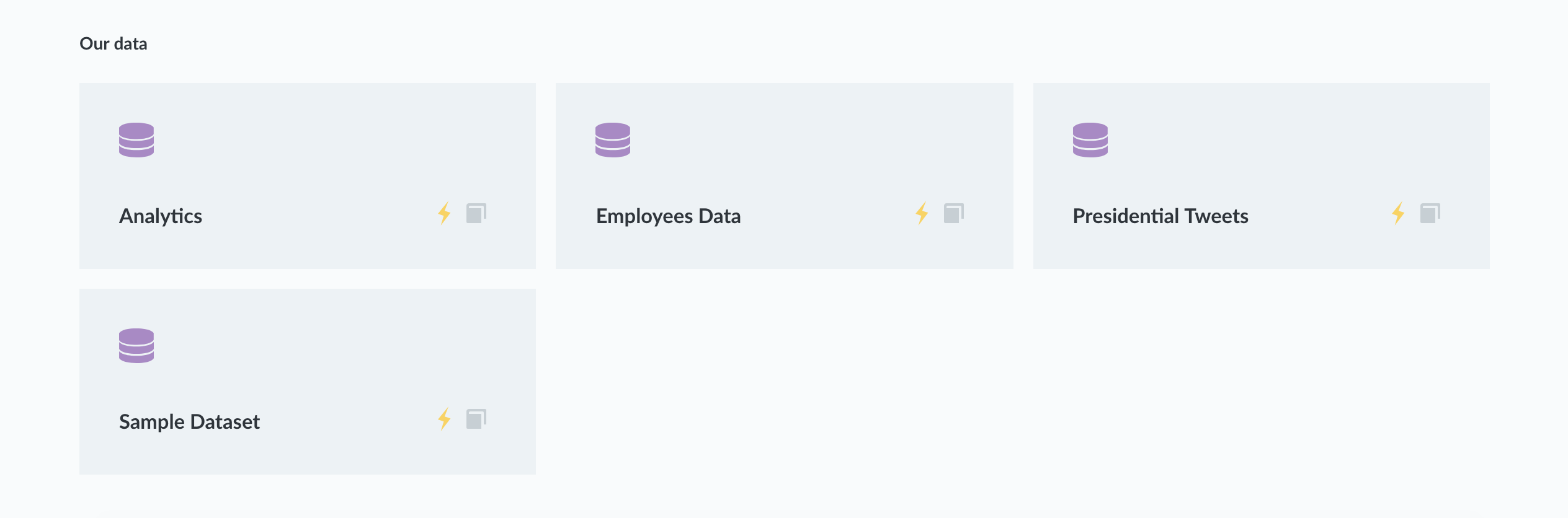 The Browse Data section will show you the databases connected to your Metabase, including the Sample Database that ships with Metabase.