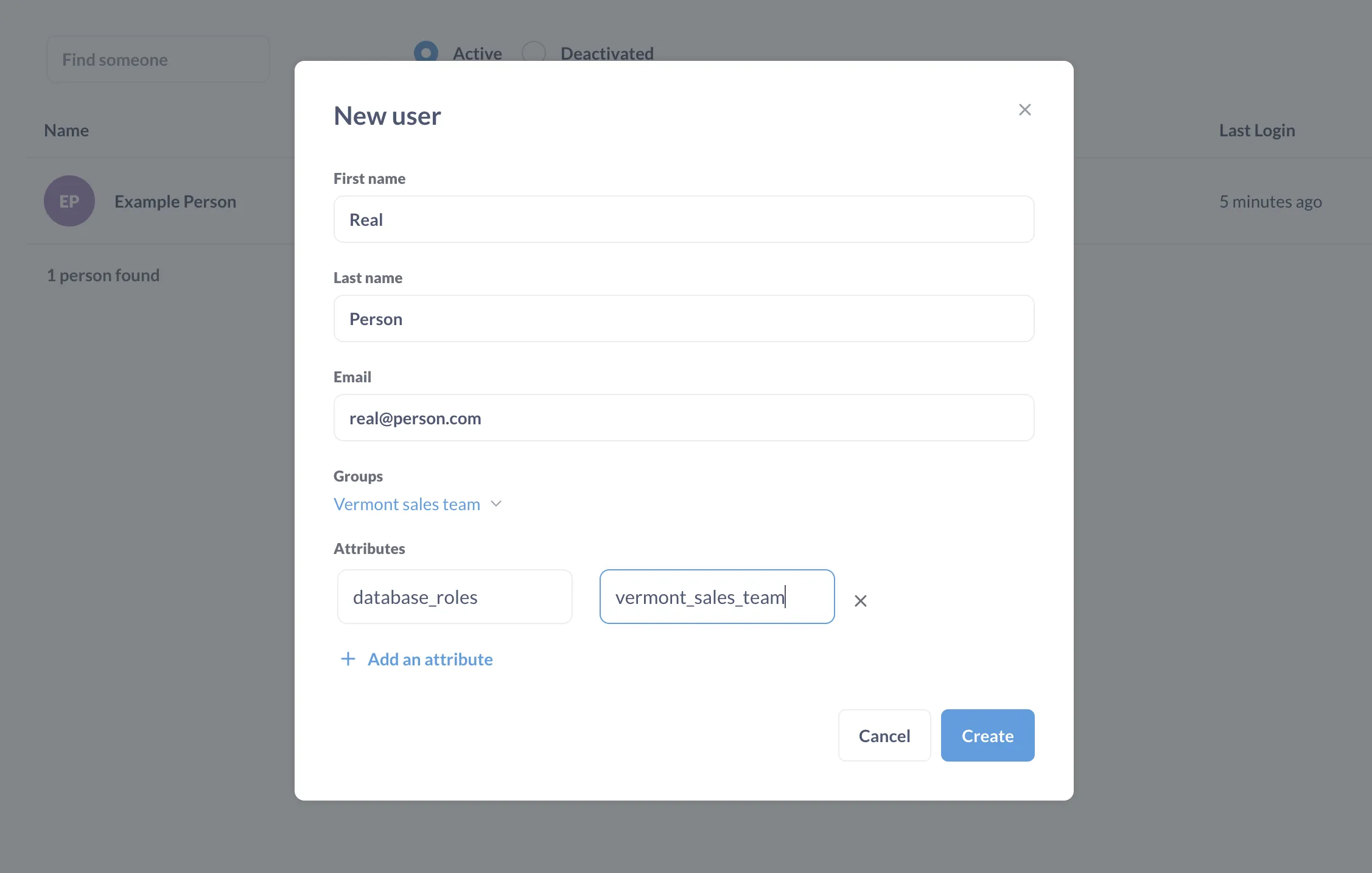 Adding a user attribute to an account to specify which role Metabase should pass to the database.