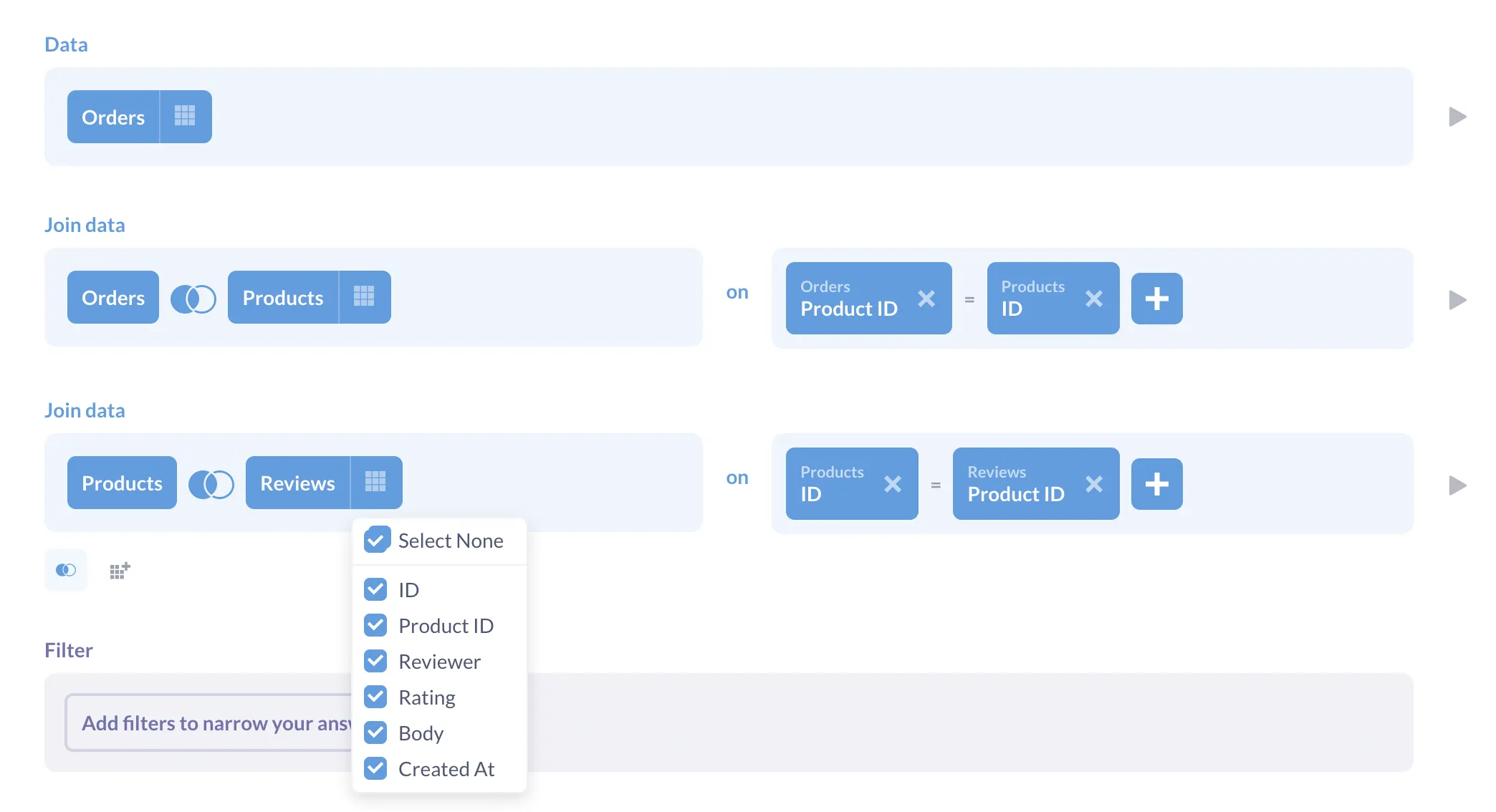 Selecting columns in the Notebook Editor.