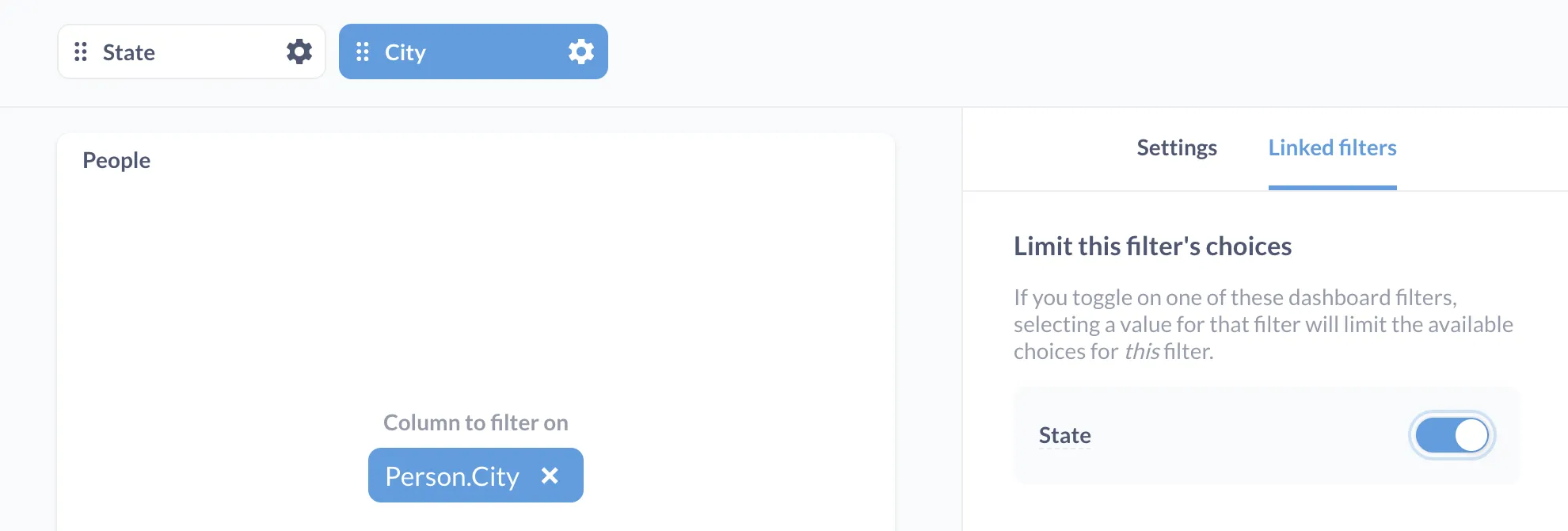 <em>Fig. 4</em>. Limit the City filters choices based on values selected for the State filter.