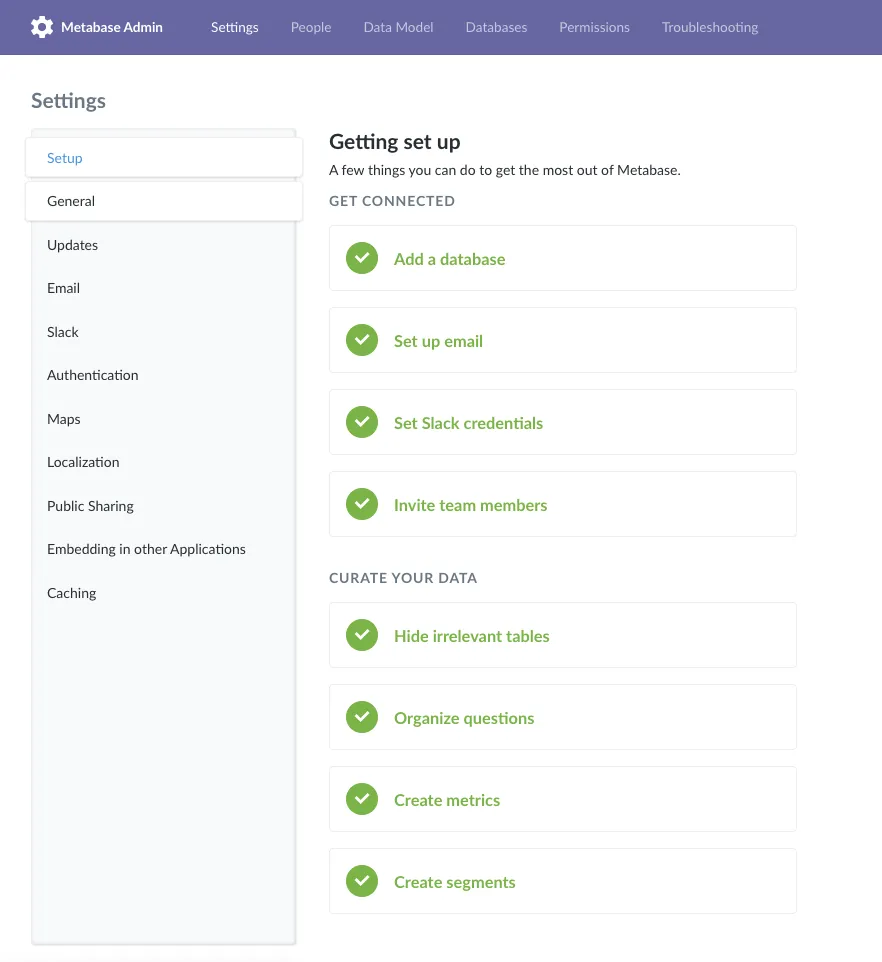 Admin checklist for setting up Metabase to make the most of your application.