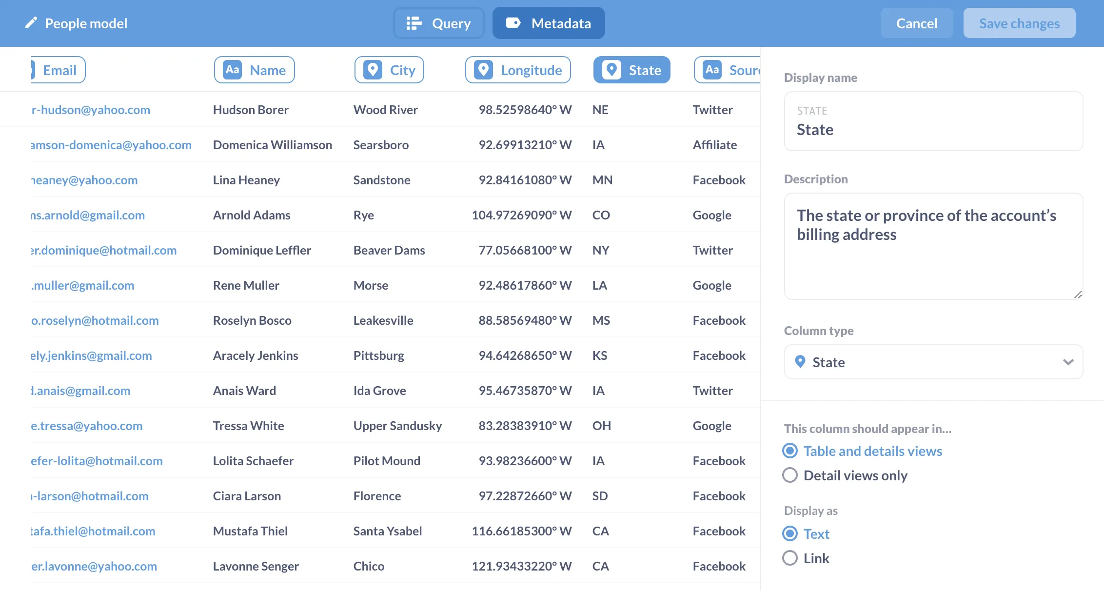 Renaming columns, adding descriptions, and setting metadata for each column.