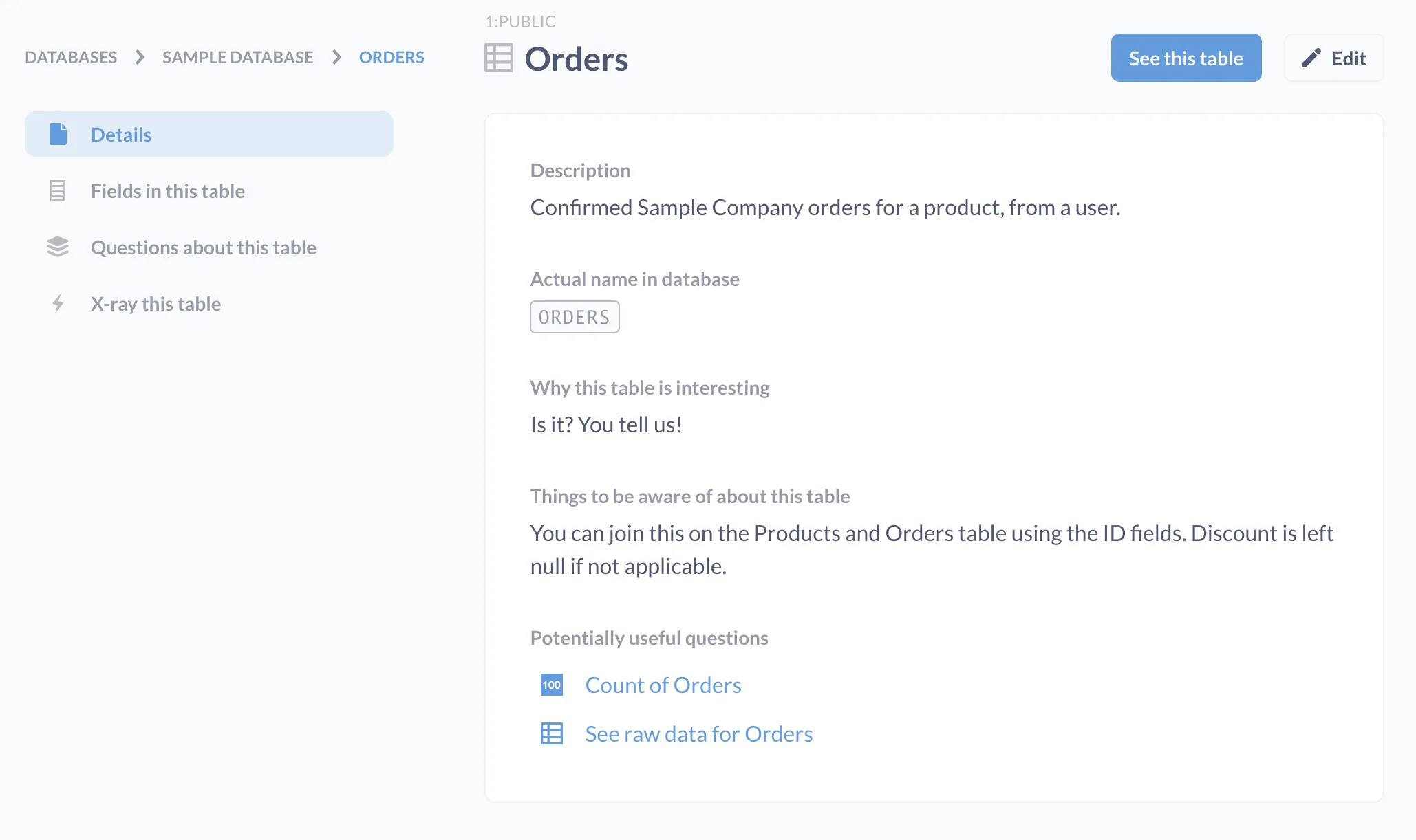 You can include helpful context for tables in the data reference section.