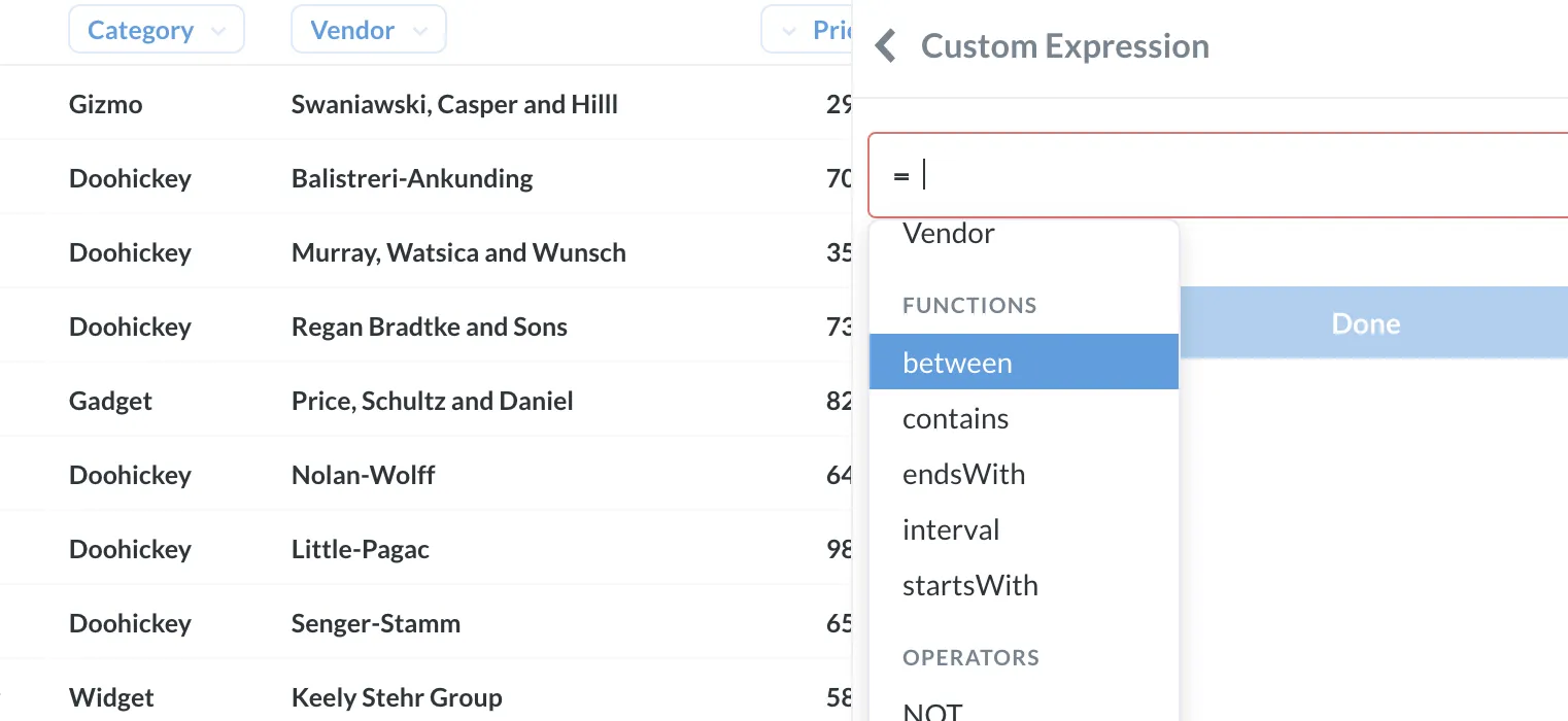 <em>Fig. 4</em>. The Reviews table with the <strong>Custom Expression sidebar</strong> open.