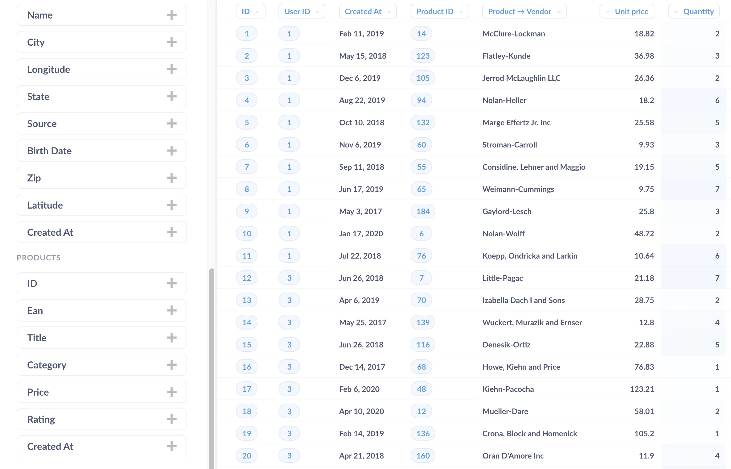 You can add columns from the Settings sidebar, or in the Query Builderr.
